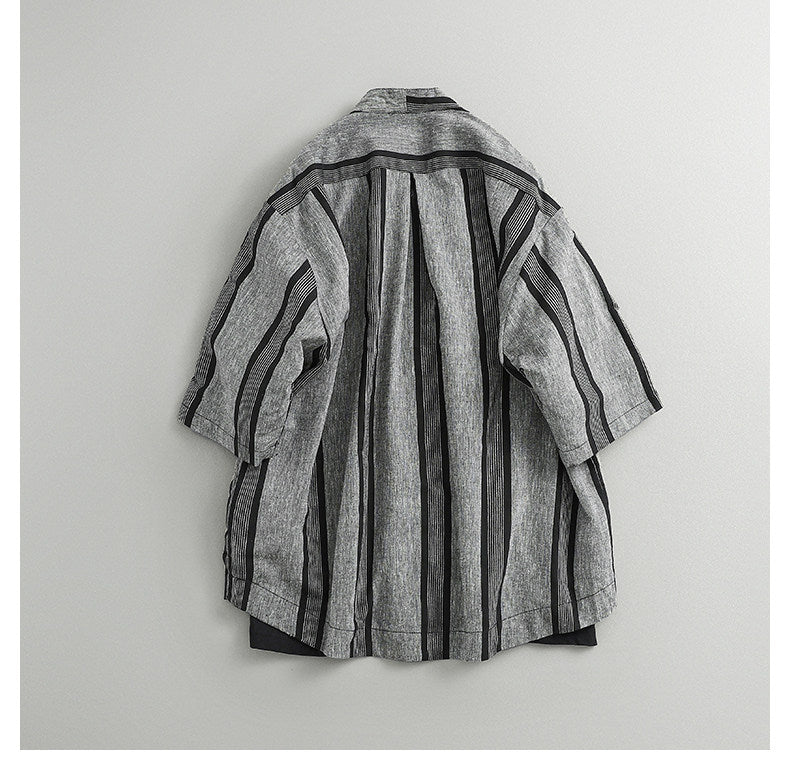 Japanese Retro Striped Shirt Jacket – Loose Fit Haori Style Outerwear for Men – Japanese vintage | yamalin clothes | Yamalinclothes