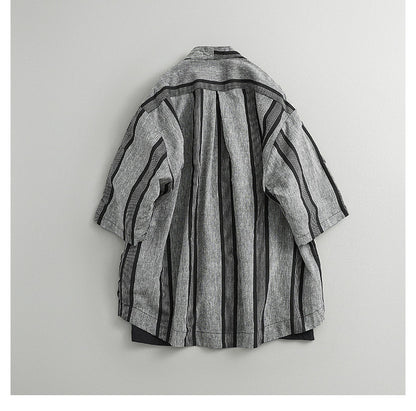 Japanese Retro Striped Shirt Jacket – Loose Fit Haori Style Outerwear for Men – Japanese vintage | yamalin clothes | Yamalinclothes