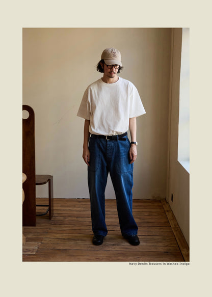 SS26 Navy Denim Jeans - Yamalin Vintage Washed 13oz Bamboo Weave Deck Jeans