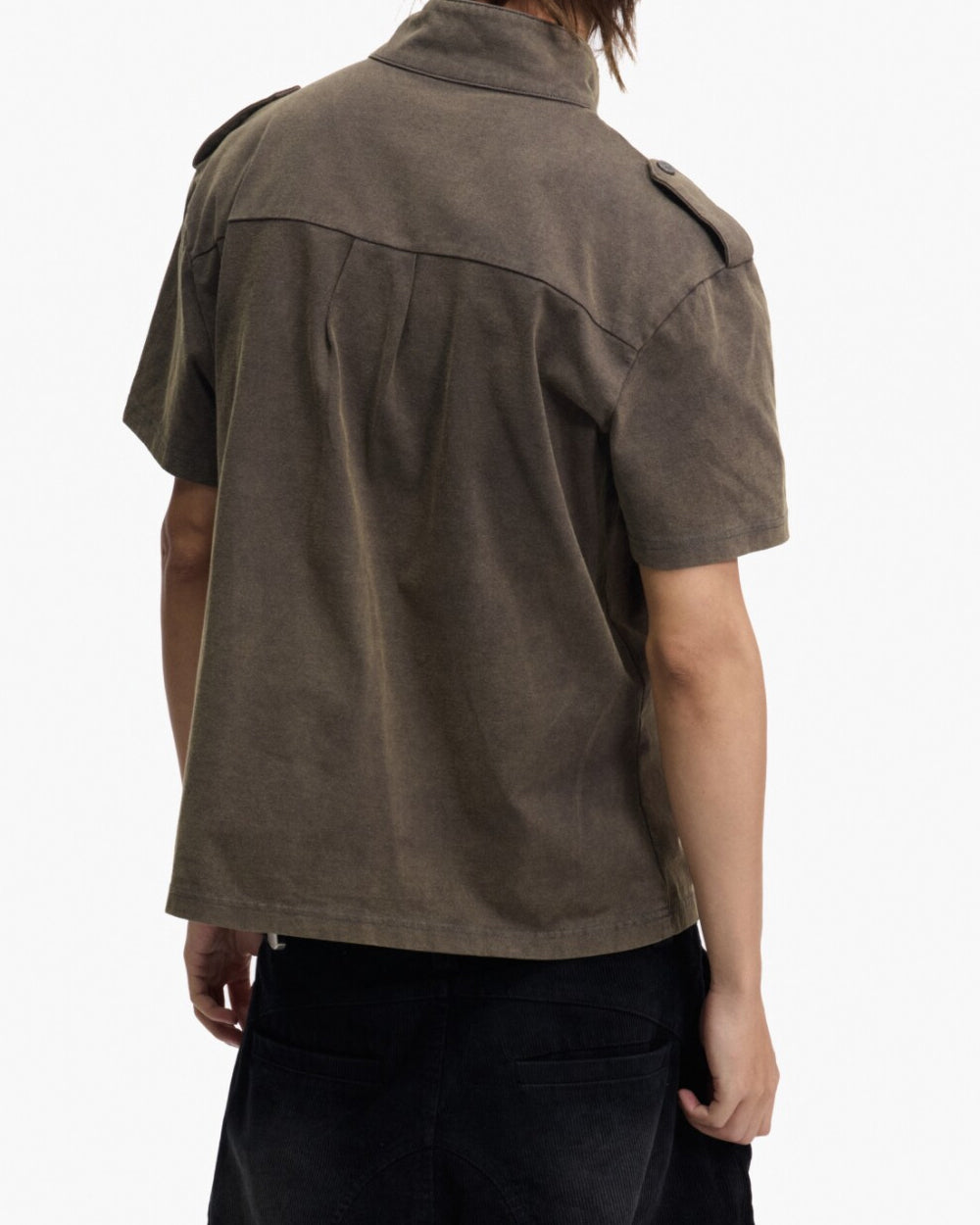 Illusion Print Stand-Collar Polo Shirt – Heavyweight Distressed Streetwear Tee