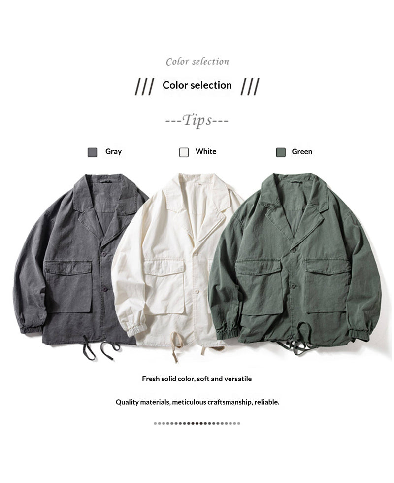 American Heavy Industry Distressed Retro Cargo Jacket – Casual Suit Spring Autumn Men’s – Japanese vintage | yamalin clothes | Yamalinclothes