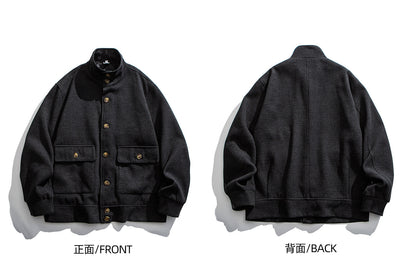 Wool Blend Stand Collar Utility Jacket – American Vintage Minimalist Loose Unisex – Coats Jackets | japanese streetwear | vintage workwear | unisex | Yamalinclothes