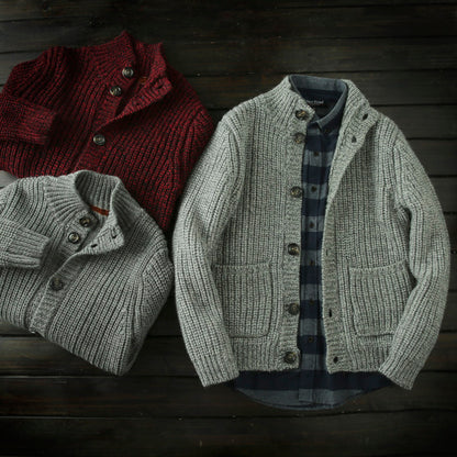 Wool Stand-Collar Knit Cardigan – Thickened Oversized Unisex