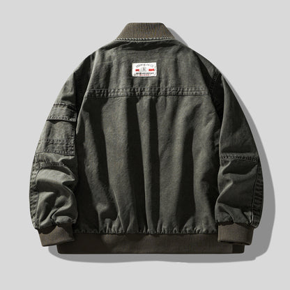 Retro Heavy Cotton Cargo Baseball Jacket – Men's Loose American Workwear