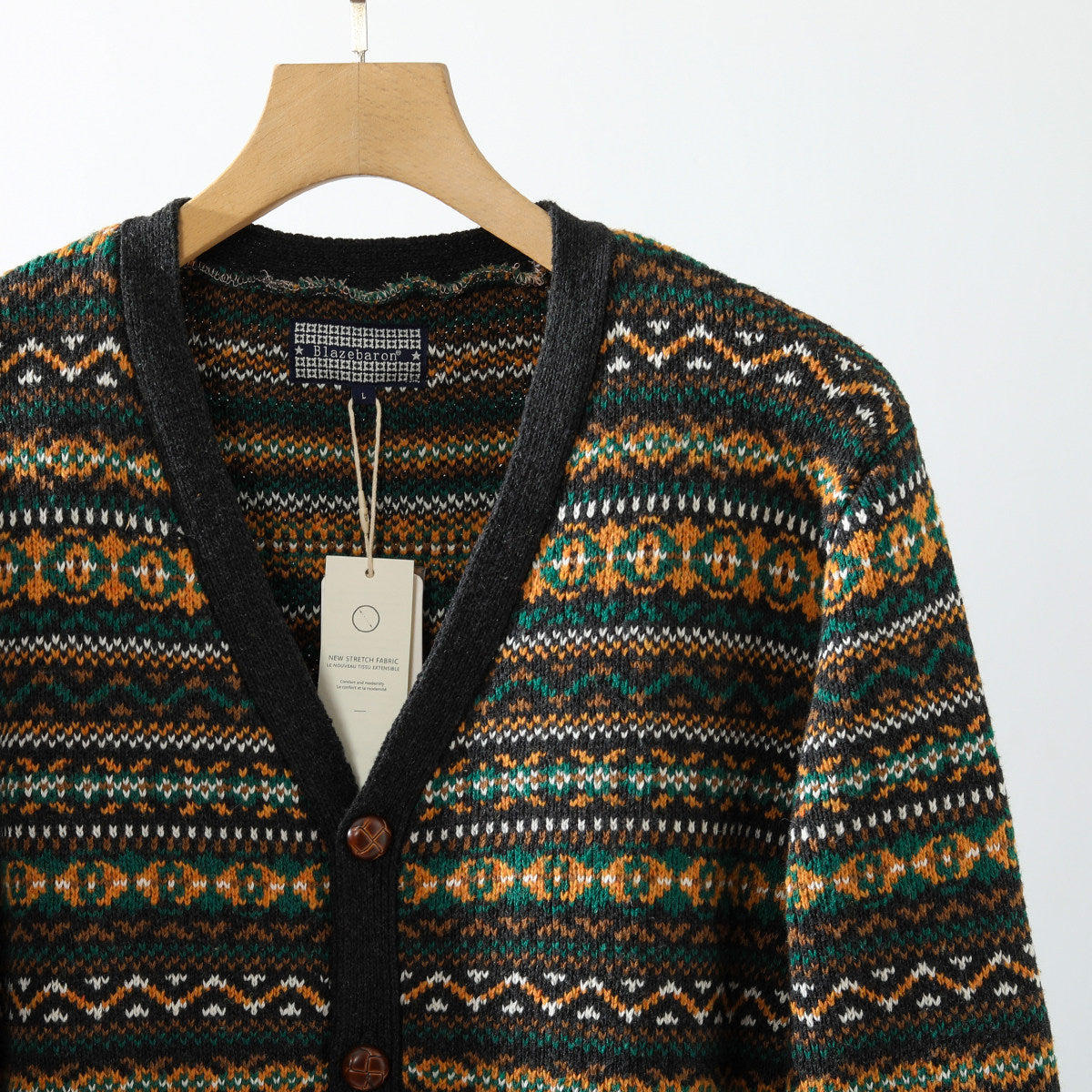Nordic Fair Isle Knit Cardigan – Wool Blend Jacquard Men – Japanese vintage | yamalin clothes | Yamalinclothes