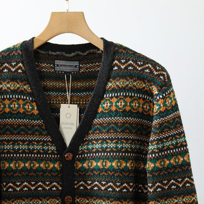 Nordic Fair Isle Knit Cardigan – Wool Blend Jacquard Men – Japanese vintage | yamalin clothes | Yamalinclothes