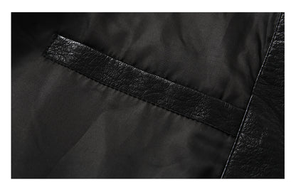 Men's American Retro Leather Jacket - Lychee Grain Stand Collar Motorcycle Coat