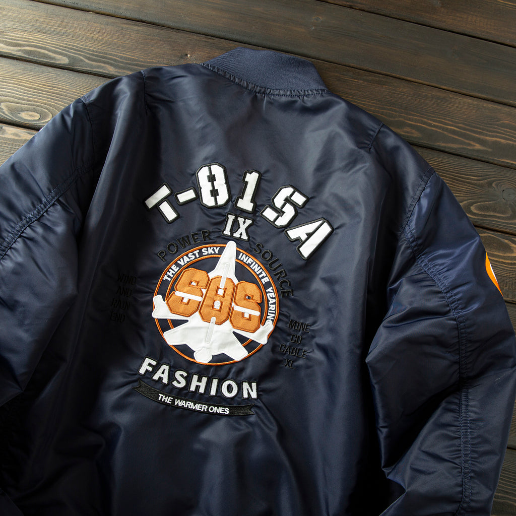 Men’s Heavy Embroidery Baseball-Collar Flight Jacket – Rugged Retro Casual for Fall