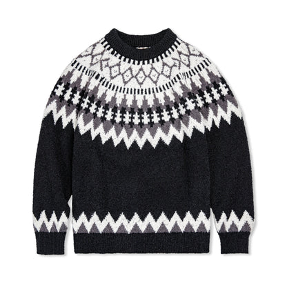 Madden Workwear Retro Icelandic Fair Isle Wool Sweater – Crew Neck, Autumn Weight (Men)