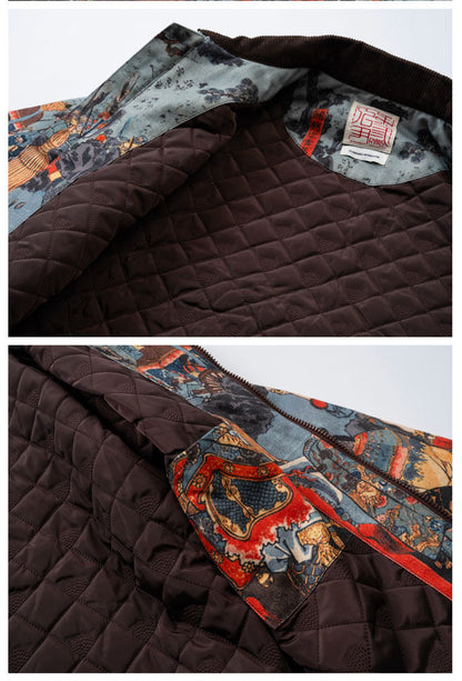 Three Kingdoms Guan Yu Print Cotton Jacket - Custom Fabric Winter Coat (Unisex)