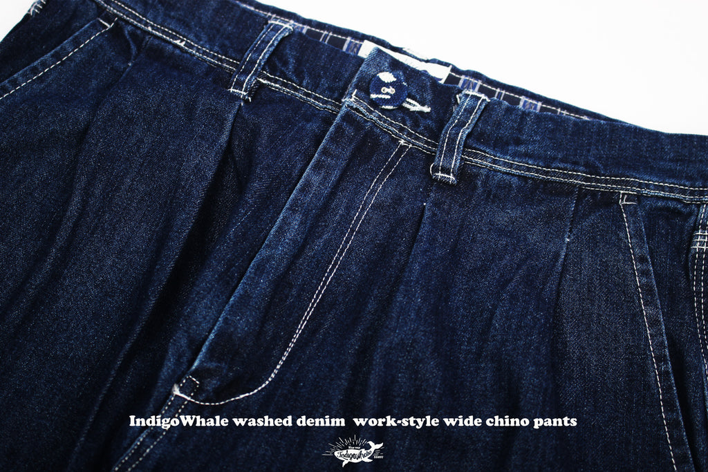 IndigoWhale High-Rise Button-Washed Denim Chino Jeans – Loose Straight Chino Style