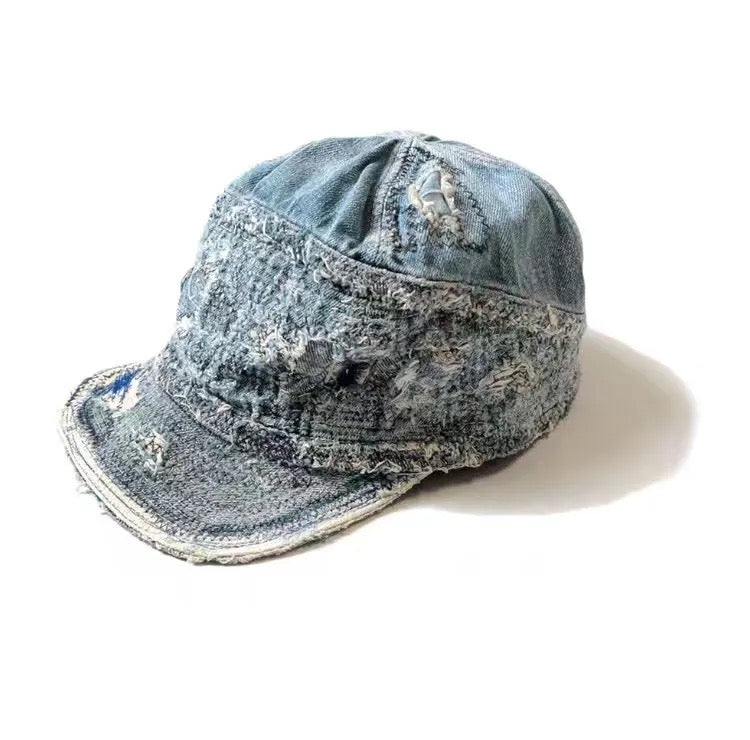 Old Man and the Sea Casual Distressed Denim Retro Sunshade Flat Brim Hat