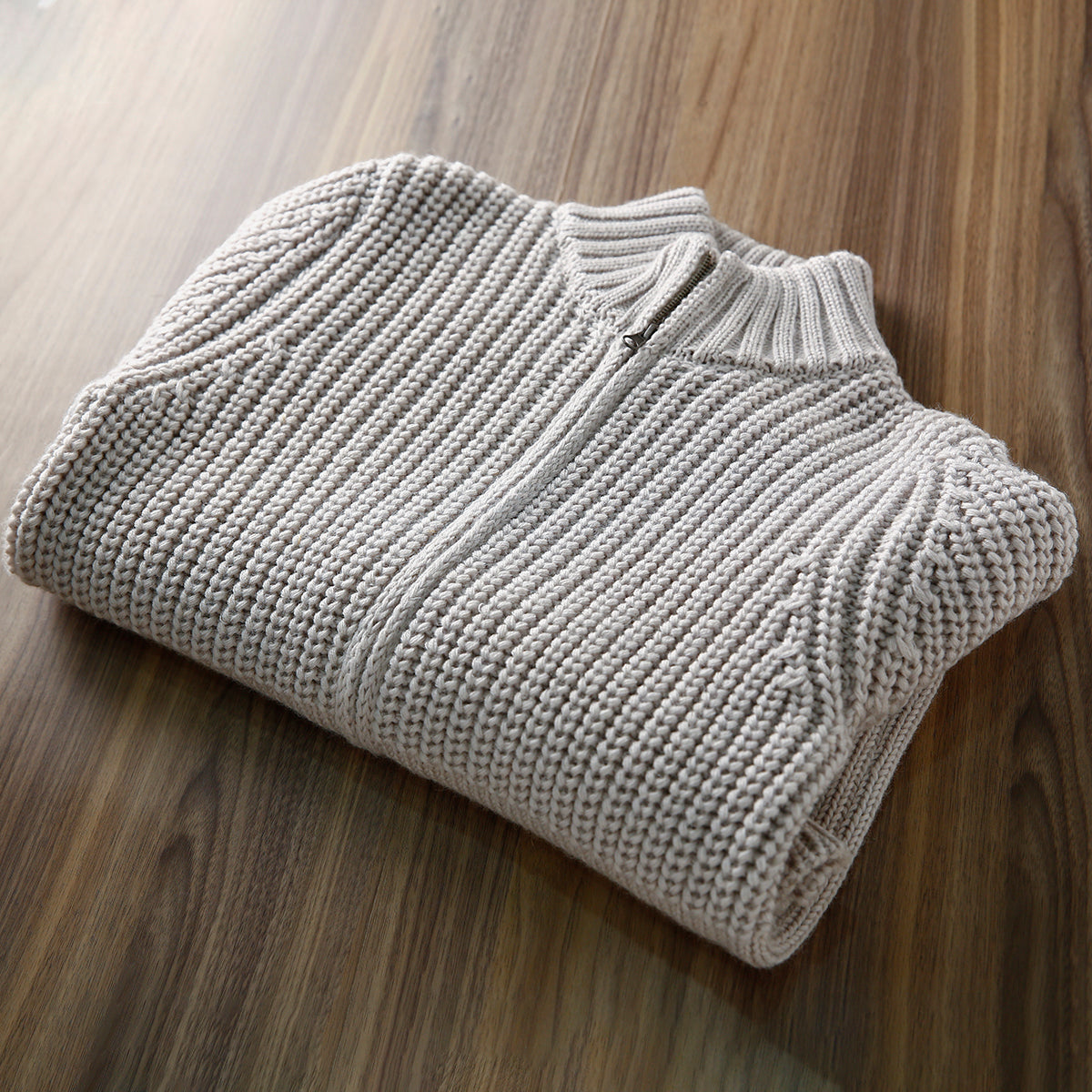 Italian Pure Wool Stand-Collar Cardigan – 100% Heavyweight Knit Sweater Jacket for Autumn/Winter