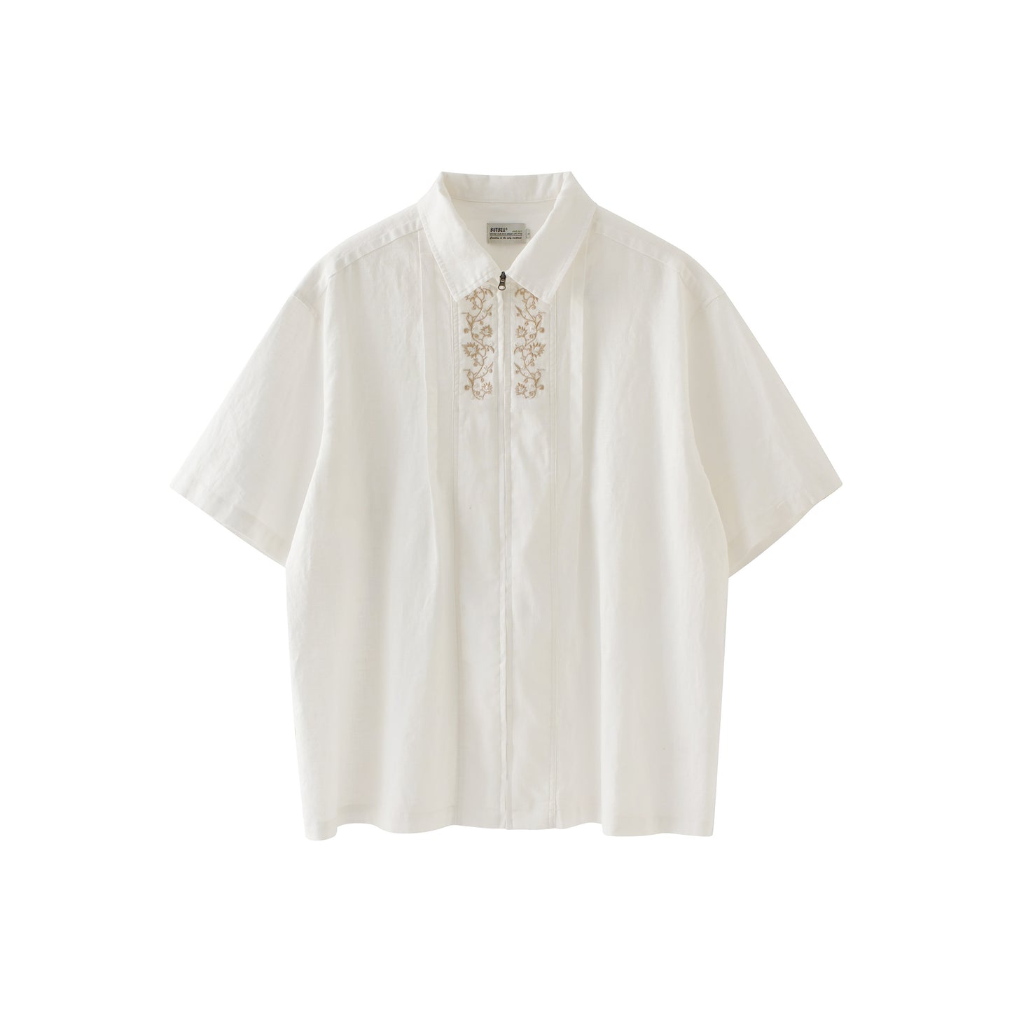25SS Ramie Blend Passionflower Embroidery Washed Vintage Japanese Style Retro Short Sleeve Shirt