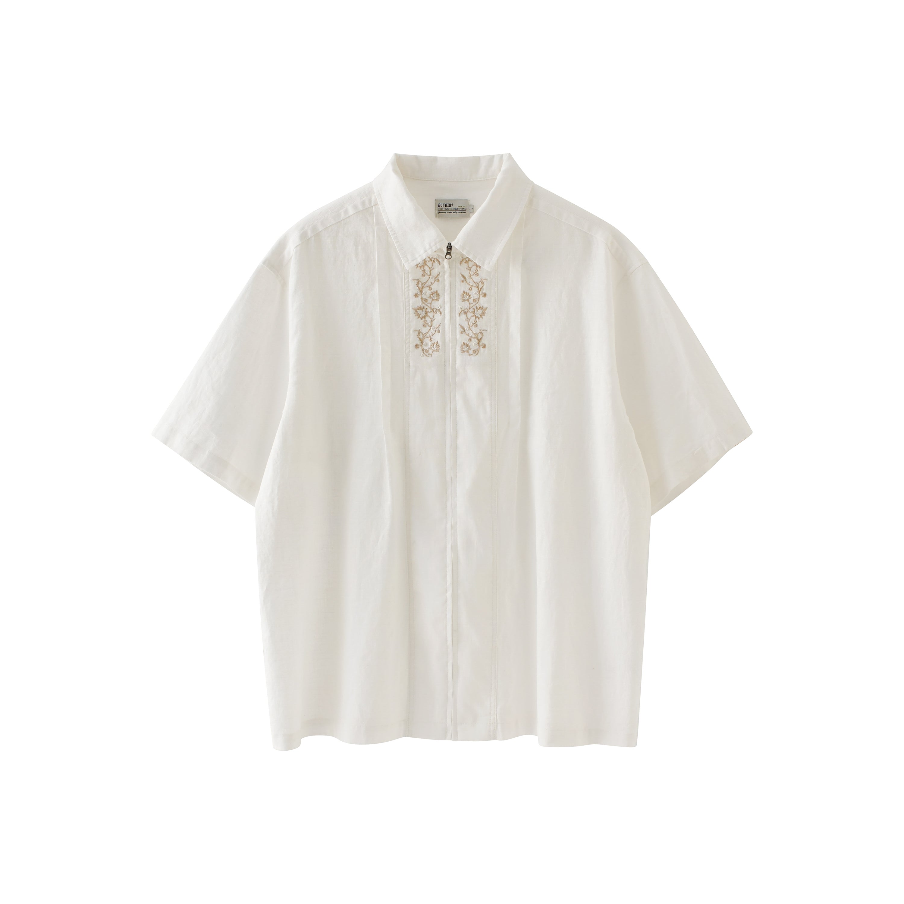25SS Ramie Blend Passionflower Embroidery Washed Vintage Japanese Style Retro Short Sleeve Shirt