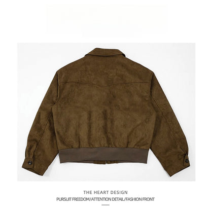 Autumn Winter Retro High Street Suede Short Jacket Men Thickened Stylish Versatile Motorcycle Lapel Flight Casual Jacket