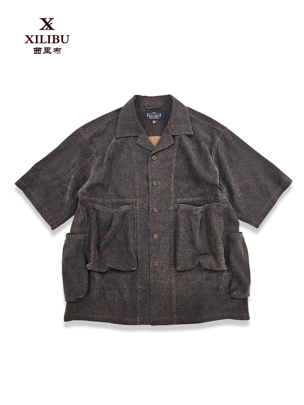 Wild Silk Cuban Collar Half Sleeve Shirt Men's Dye Yam Dyed Tussah Silk Aloha Retro Short Sleeve Shirt Summer