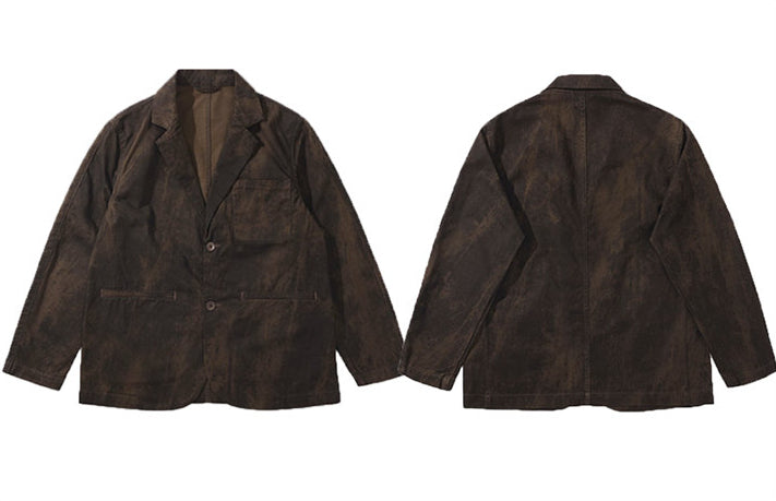Vintage Mottled Distressed Cotton Blazer - American Casual Washed Suit (Men)