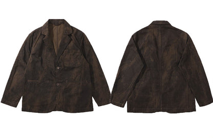 Vintage Mottled Distressed Cotton Blazer - American Casual Washed Suit (Men)