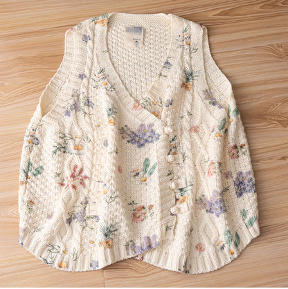 Mori Girl Floral Knitted Sweater Vest – Retro Button Sleeveless Knit