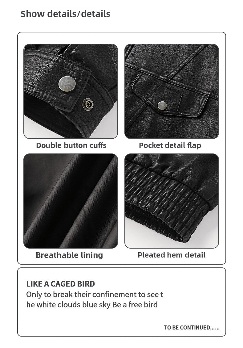 American Retro Lychee Grain Leather Jacket for Men, Spring and Autumn New Style, Cool Motorcycle Jacket, Short Workwear Stand Collar Jacket, Trendy