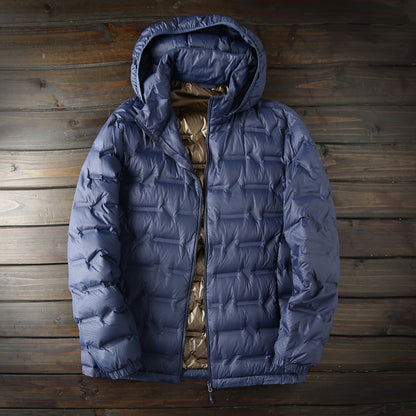 Men's Plus Size Hooded Down Jacket - Export Overstock Fully Glued Filled Lightweight Warm Autumn Winter Coat