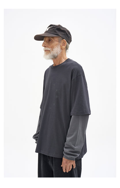 Vintage Two-Piece Look Striped Long Sleeve T-Shirt – Washed Cotton (Men)