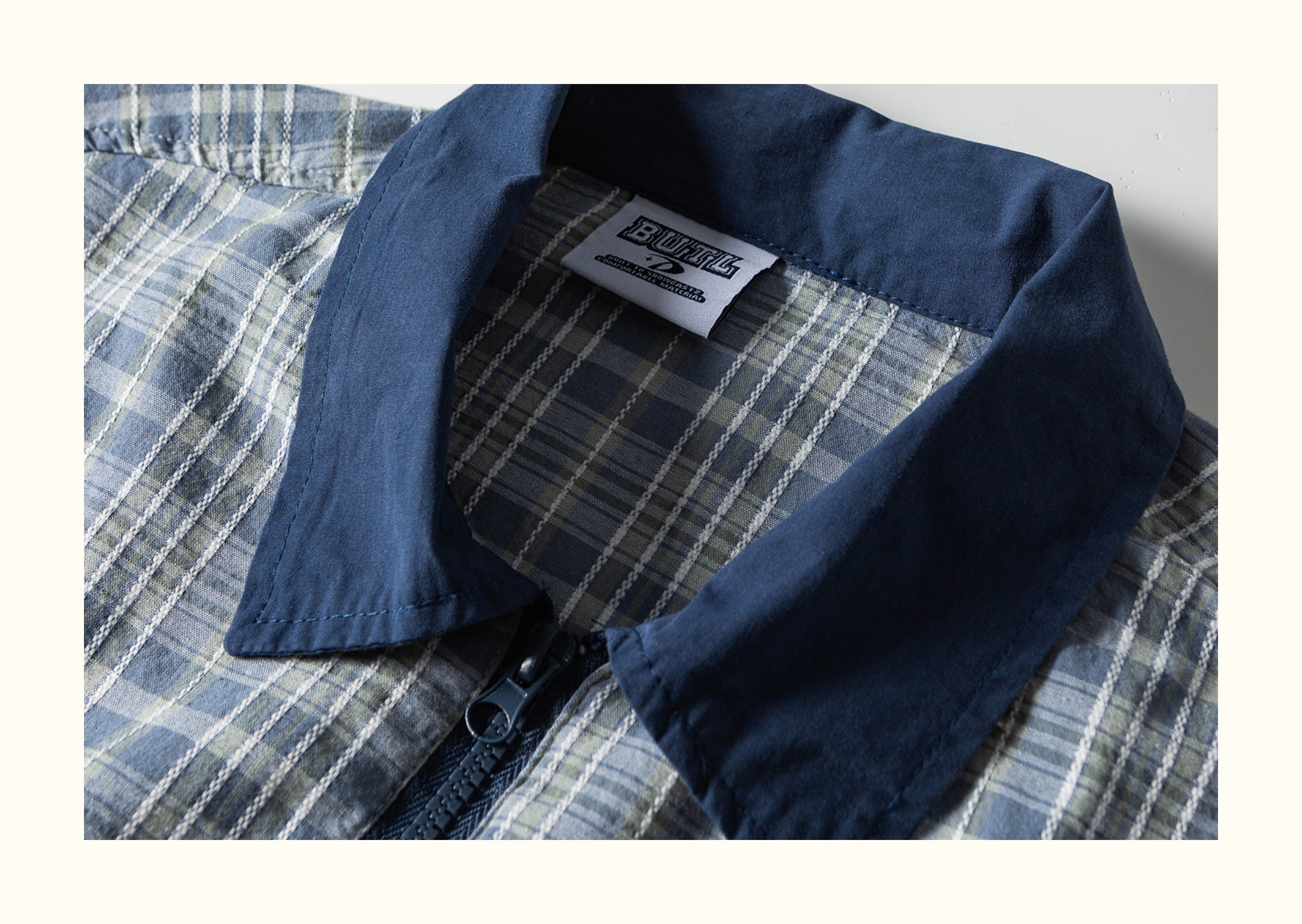 American Retro Workwear Plaid Shirt – Loose Zip-Pocket, Turn-Down Collar (Unisex)