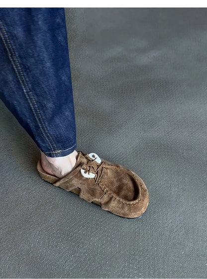 Women's Retro Birkenstock Shoes - Sheepskin Thick-Soled Flat Genuine Leather Suede Slip-On Shoes