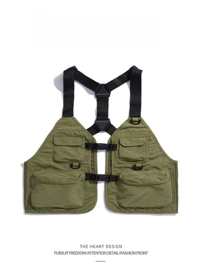 Men's Mountain-Style Outdoor Workwear Vest – High Street Casual Multi-Pocket Vest Jacket for Autumn & Winter