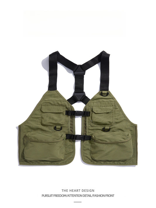 Men's Mountain-Style Outdoor Workwear Vest – High Street Casual Multi-Pocket Vest Jacket for Autumn & Winter