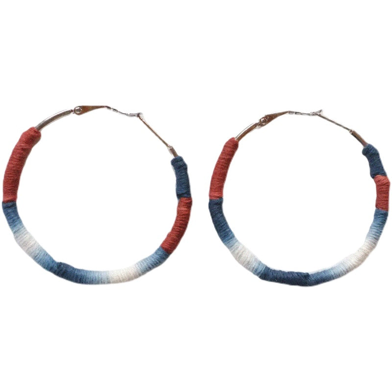 Original Earrings Handmade Blue Dyed Plant-Dyed Cotton Thread Niche Geometric Circle High-End Earrings