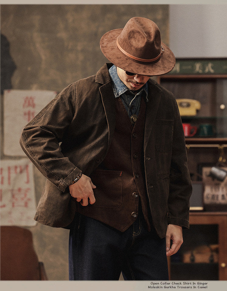 Vintage Mottled Distressed Cotton Blazer - American Casual Washed Suit (Men)