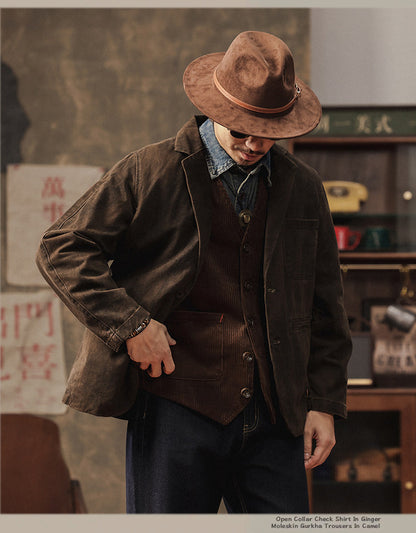 Vintage Mottled Distressed Cotton Blazer - American Casual Washed Suit (Men)