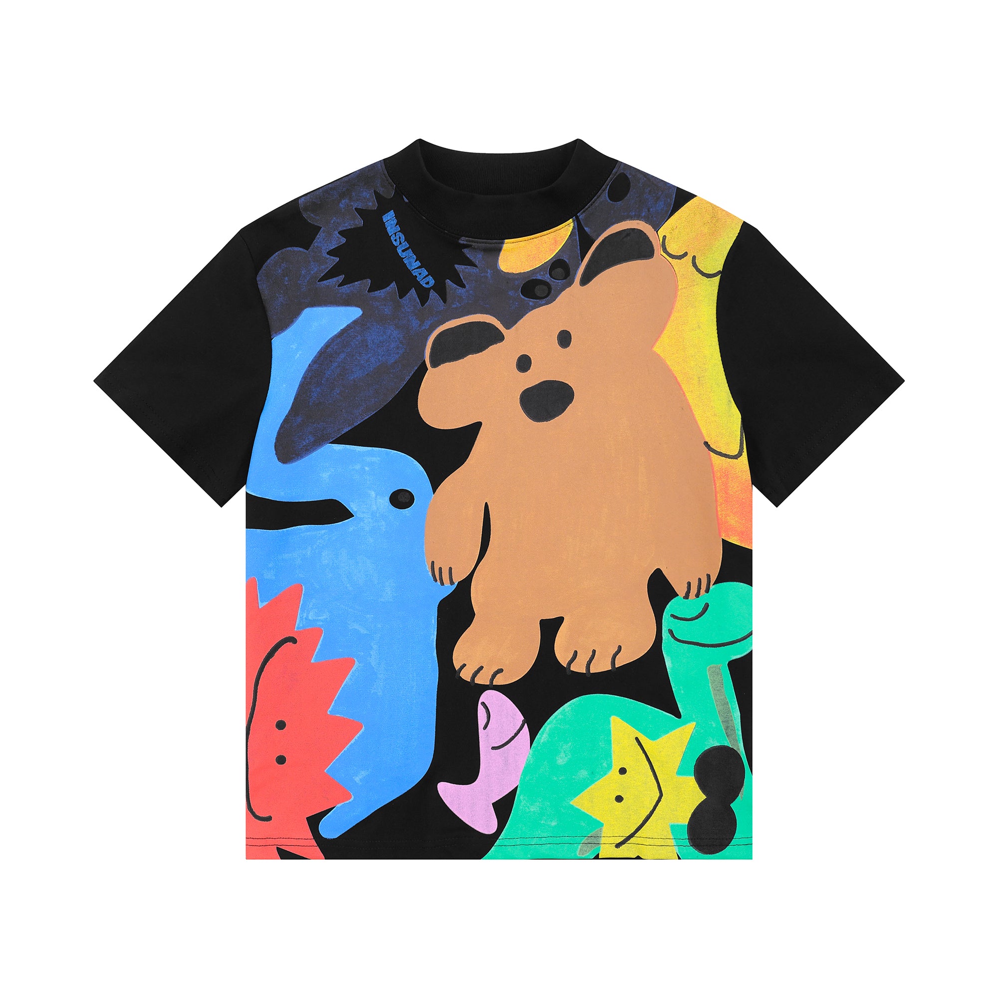 Vintage Fun Cartoon Print Regular Shoulder Short Sleeve T-Shirt for Women Summer Niche Design Slim Fit Top