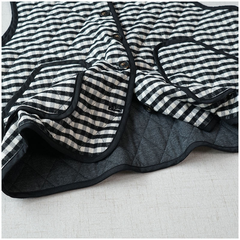 Quilted Cotton Padded Vest — Retro Single-Breasted Sleeveless Outerwear for Autumn/Winter