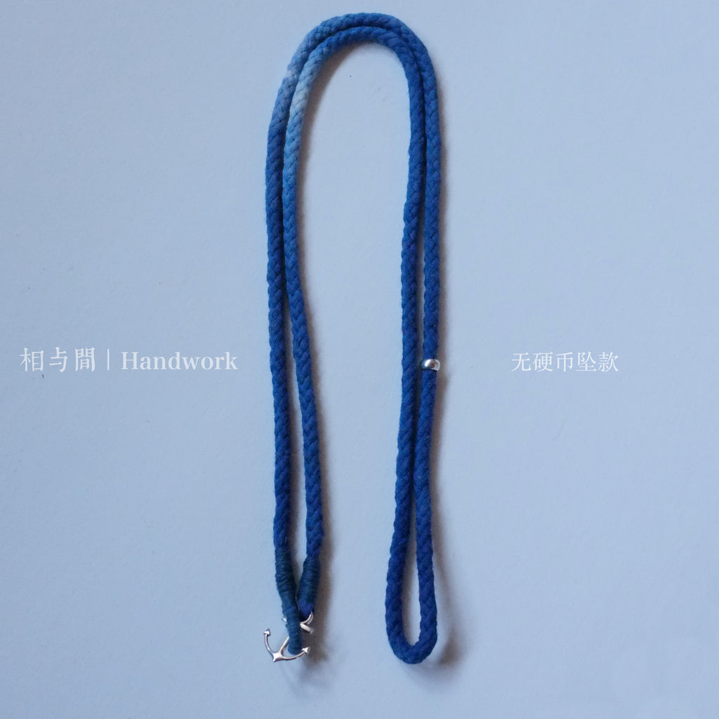 Original Indigo Dyed Indian Coin Woven Silver Bead Necklace Anchor Indigo Hand Rope