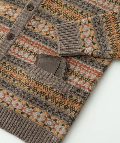 Fair Isle Ethnic-Style Merino Wool Cardigan – Thick Knit Unisex