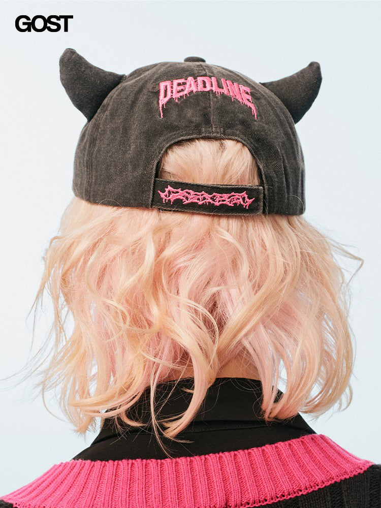 "Little Devil" Hand-painted Washed Distressed Embroidered Baseball Cap for Men and Women Spring Summer