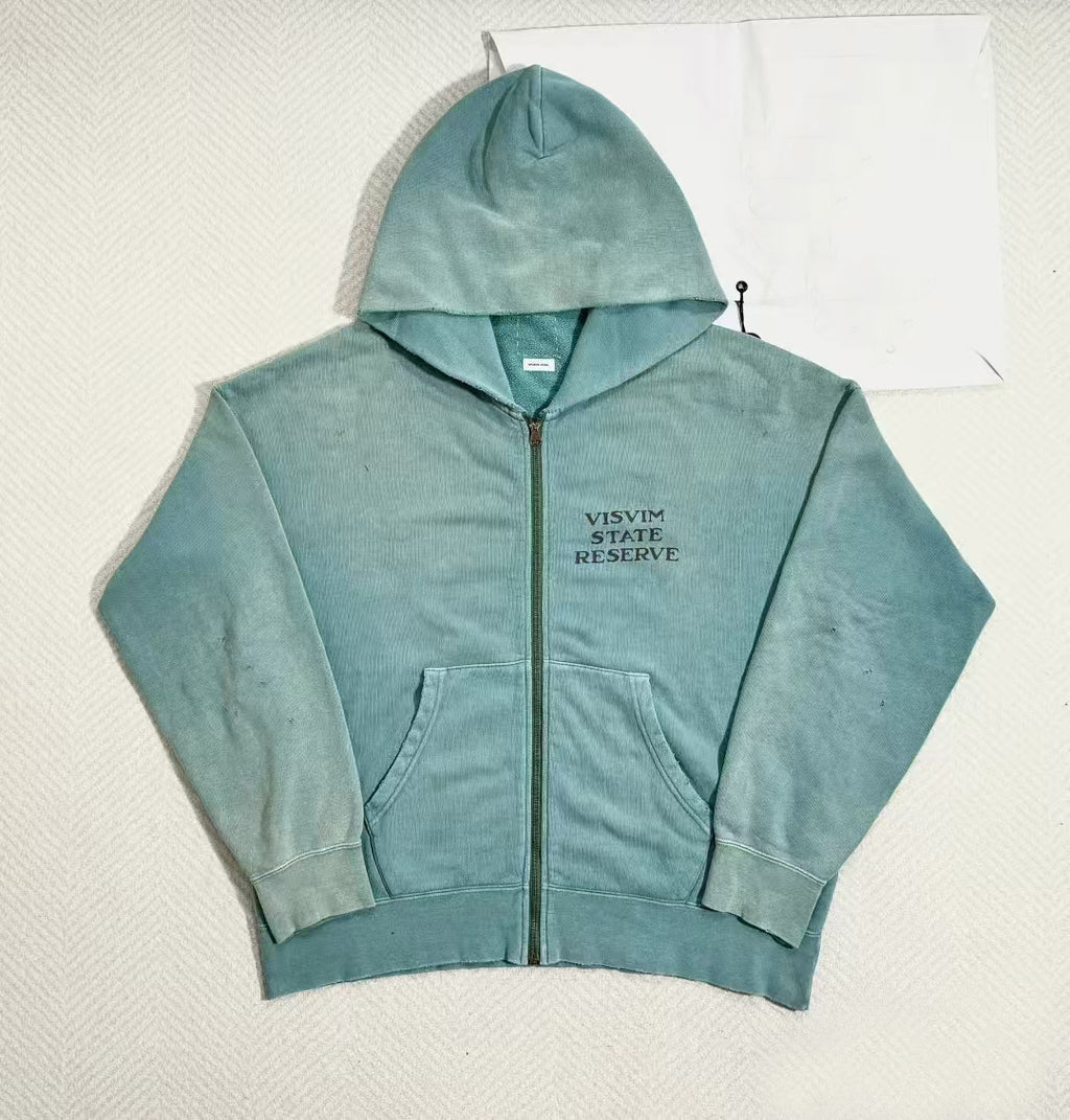 Japanese Trend All-Cotton Washed Vintage Distressed Zipper Hoodie