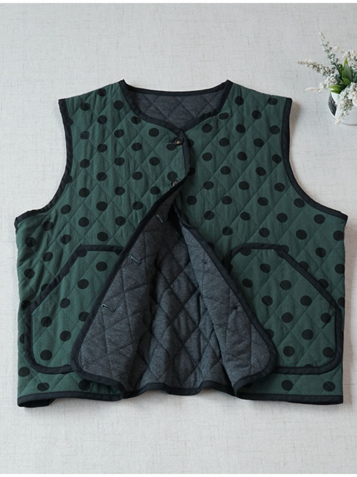 Quilted Cotton Padded Vest — Retro Single-Breasted Sleeveless Outerwear for Autumn/Winter