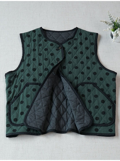 Quilted Cotton Padded Vest — Retro Single-Breasted Sleeveless Outerwear for Autumn/Winter