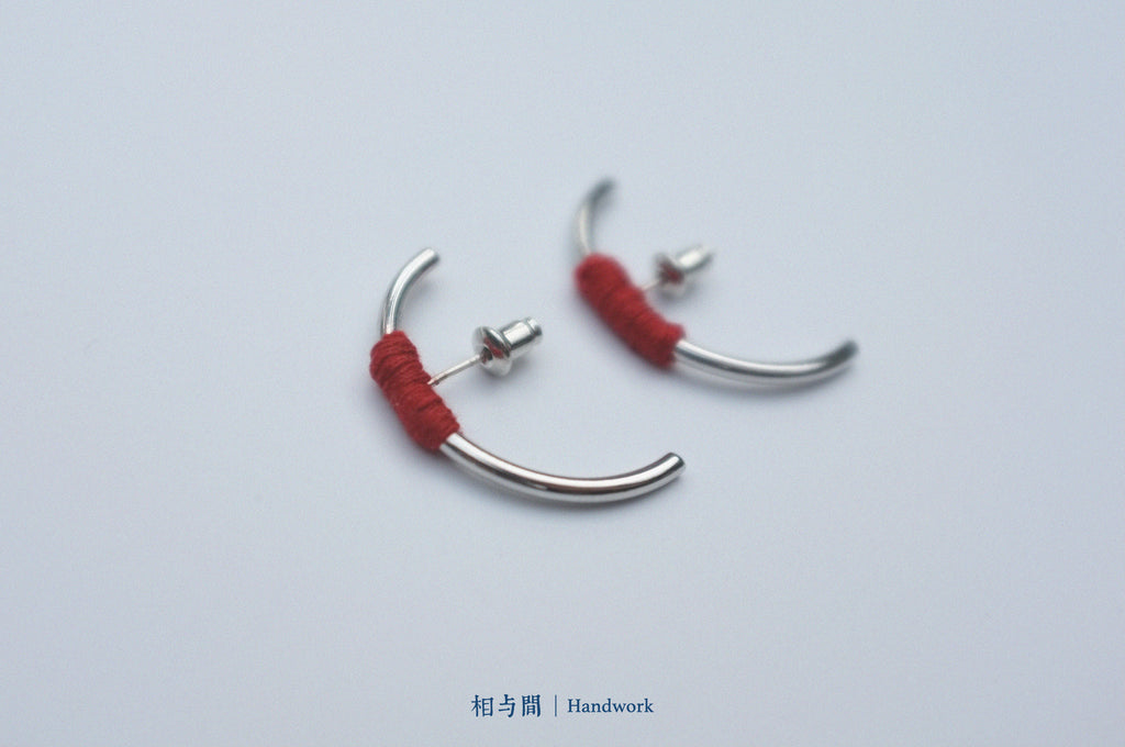 Original New Year Red Plant-Dyed Earrings Handmade Geometric Niche Personality Ear Jewelry 925 Silver Ear Studs