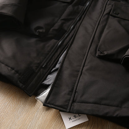 Men's Plus Size Workwear Down Jacket - Export Factory Cut Label Hooded Mid-Length Winter Coat
