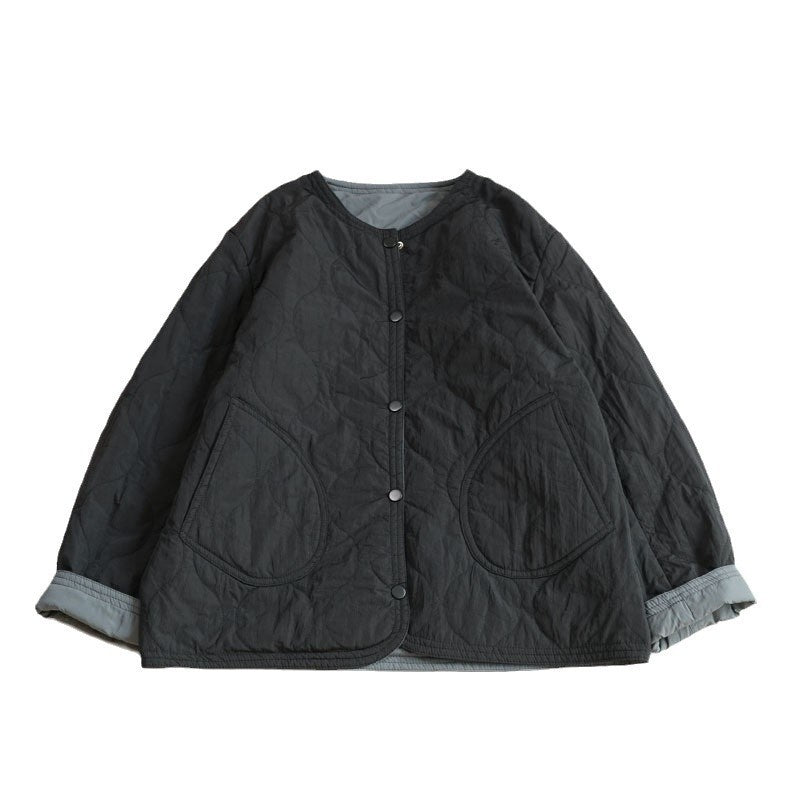 Reversible Quilted Cotton Jacket – Lightweight Loose Fit with Round Neck for Spring/Autumn