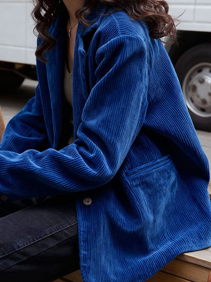 Klein Blue Corduroy Chanel-Style Jacket - Chenille Short Coat (Women)