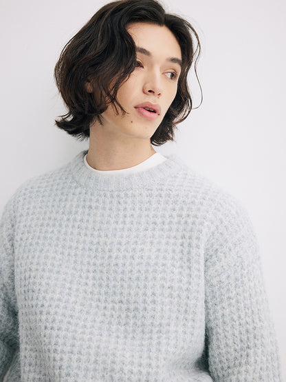 Coke Life Carpem Unisex Winter Sweater - 8% Long Camel Wool Pineapple Check Loose Crew Neck Base Top