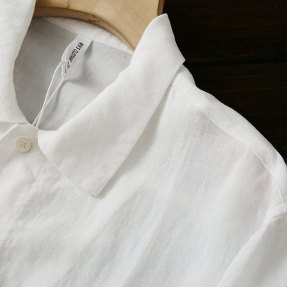 Cool Antibacterial Linen/Lyocell Men's Summer Turn-down Collar Loose Casual Short Sleeve Shirt Top
