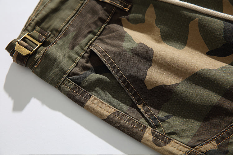 Men's American Street Retro Cargo Pants - Camouflage Heavy Washed Ripped Straight-Leg Pants