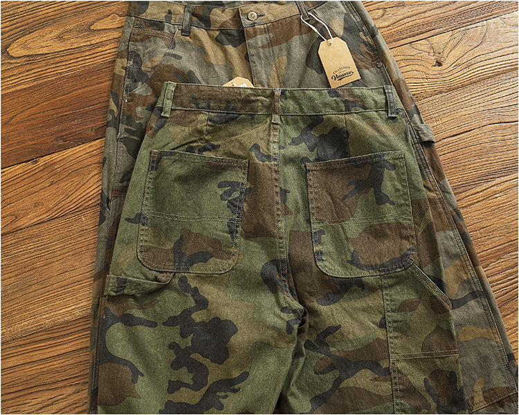 Men's American Retro Logging Work Pants - Loose Straight Washed Cotton Camouflage Casual Pants